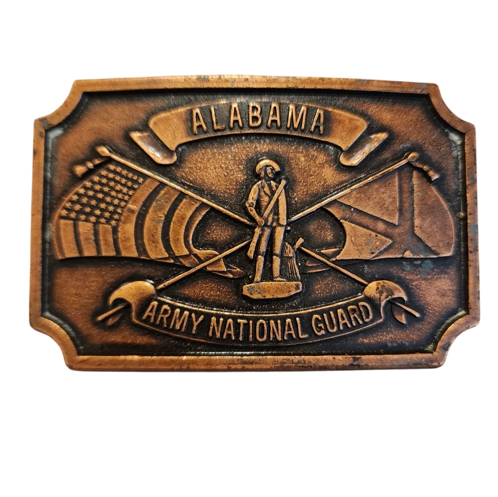 Vintage Alabama Army National Guard Belt Buckle Copper Base Metal Loop 2"x3 1/8"